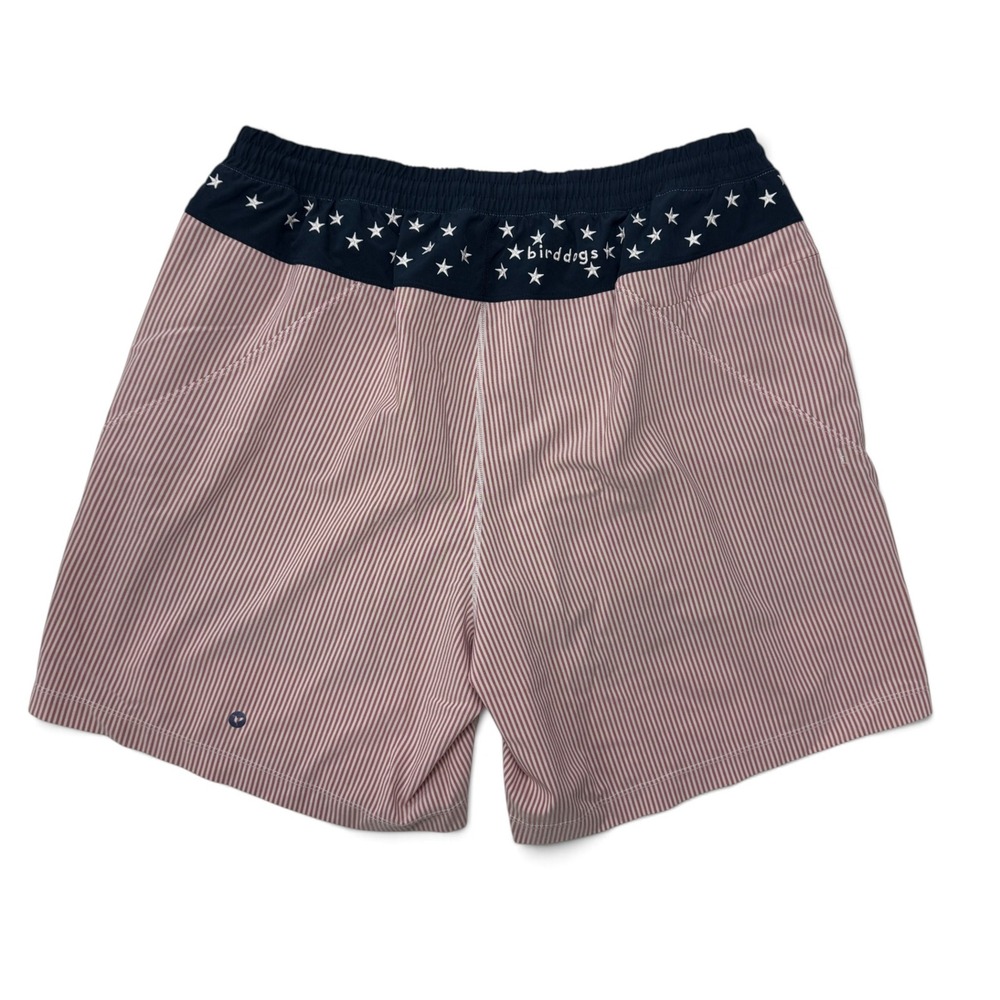 Birddogs Mens XXL Pinstripe Gym Shorts Red White Blue Stars Built-in Liner - Picture 2 of 9